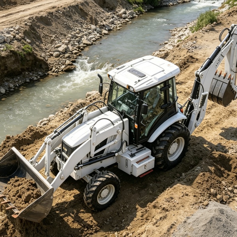 Heavy Equipment Working - Industrieller Baggerlader mit Allradantrieb, Hydraulik und