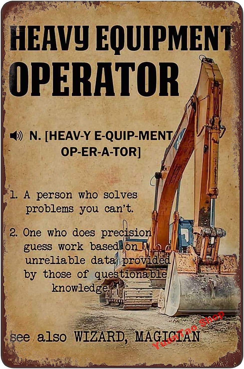 Heavy Equipment Sign - Lustiges Blechschild „Bagger-Maschinenführer-Menü“ für Bar, Pub,
