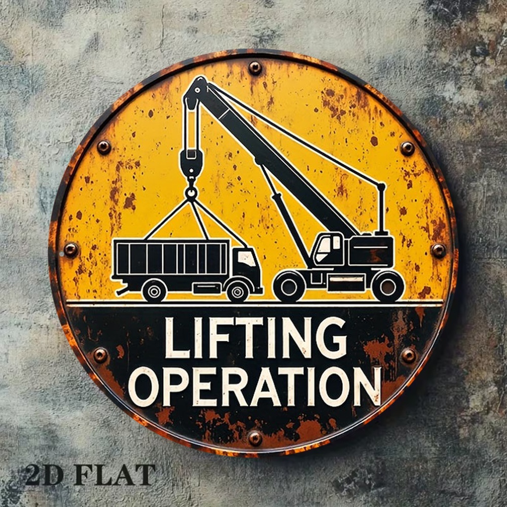 Heavy Equipment Sign - 2D Metallschild, rund, 20 cm, Retro-Aluminiumplatte,