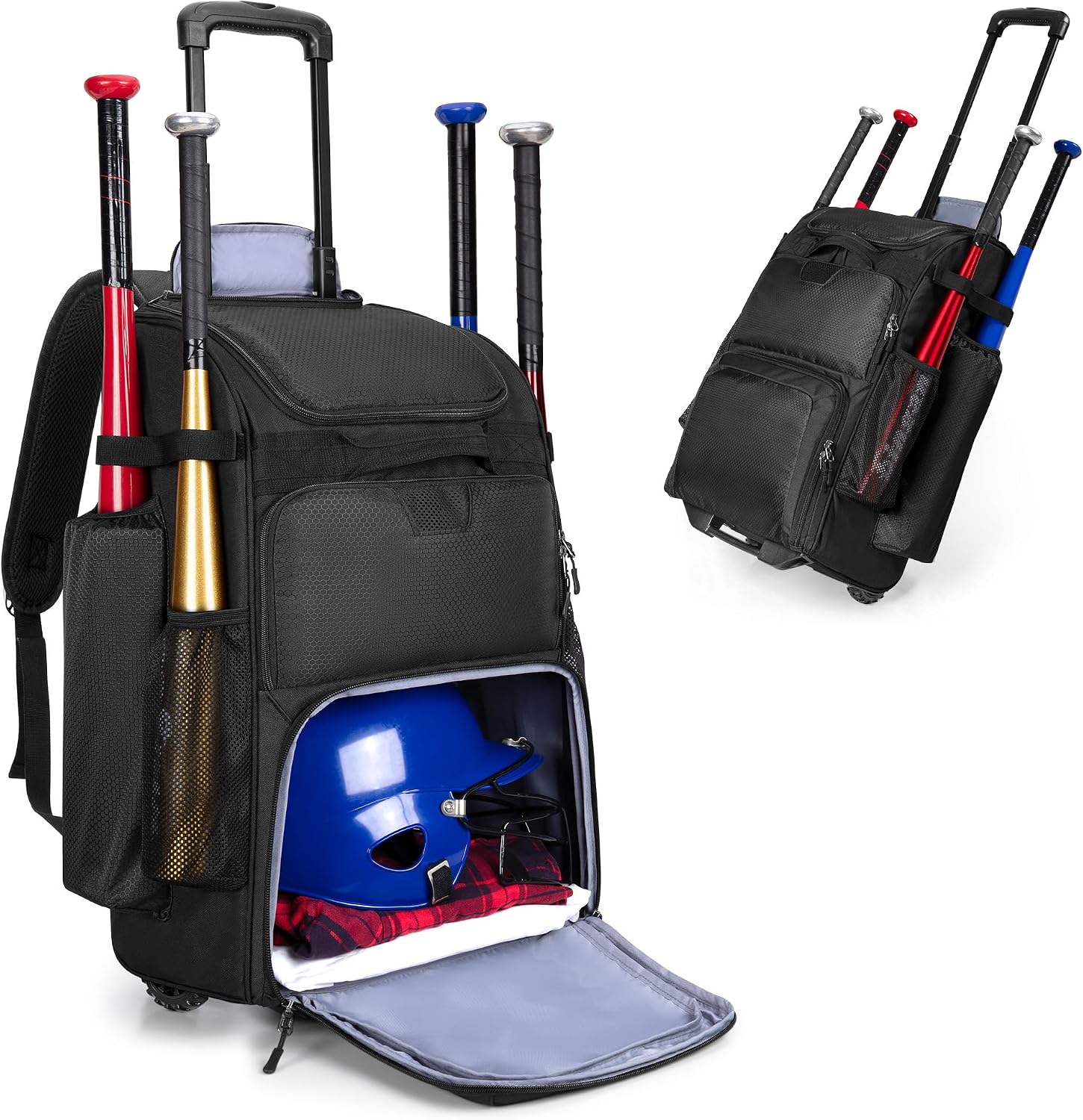 Heavy Equipment In - Rollender Baseball-Rucksack mit Rädern, strapazierfähige Softball-Ausrüstungstasche,